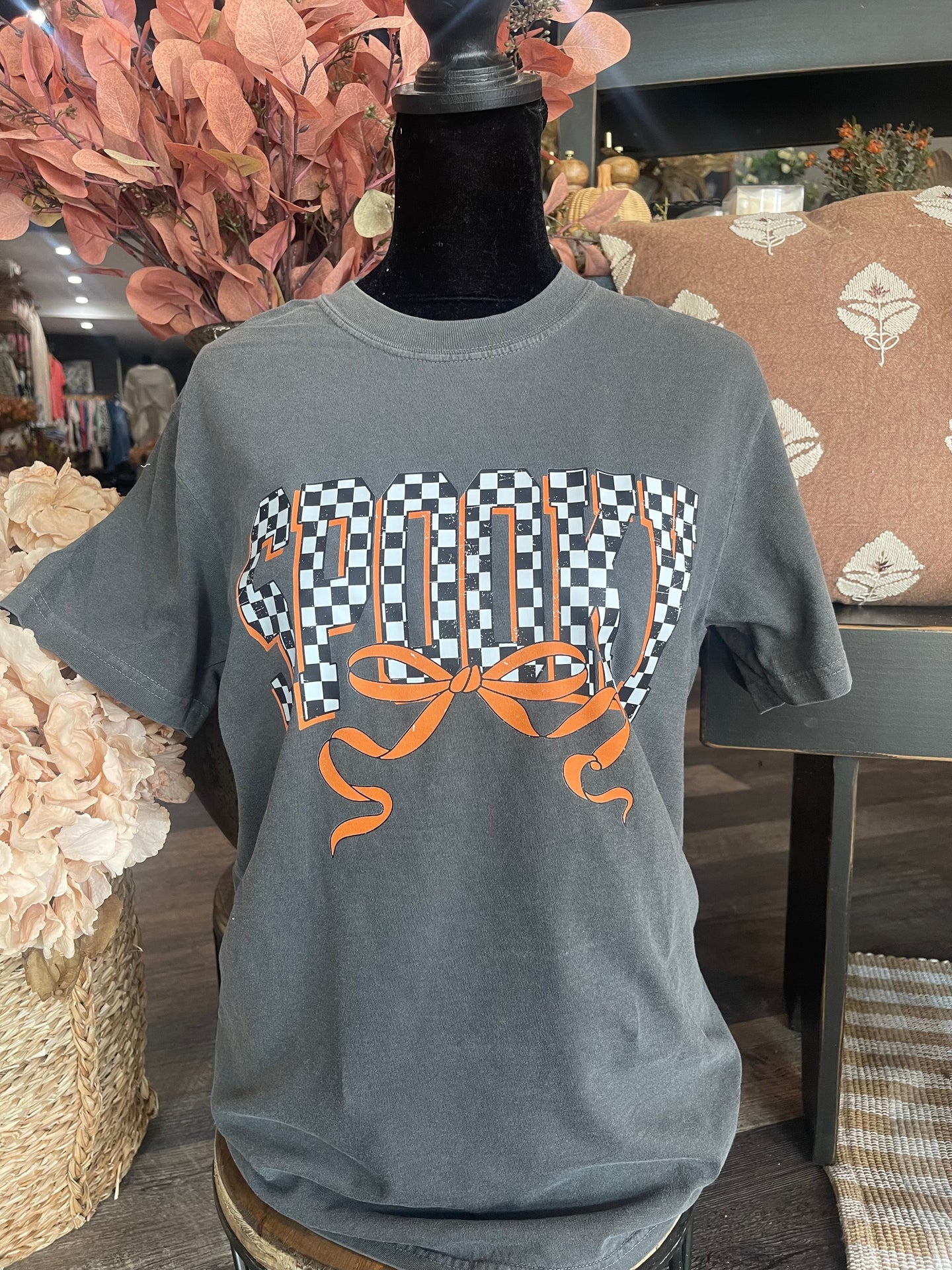 Spooky Check Bow Graphic Tee