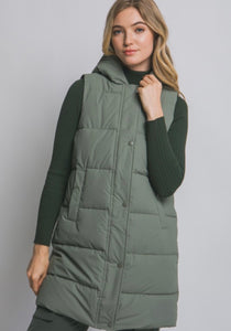 Sage Hooded Long Puffer Vest