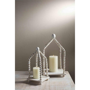 Beaded Whitewash Footed Lantern