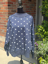 Load image into Gallery viewer, Oversized Navy Polk Dot Mock Neck