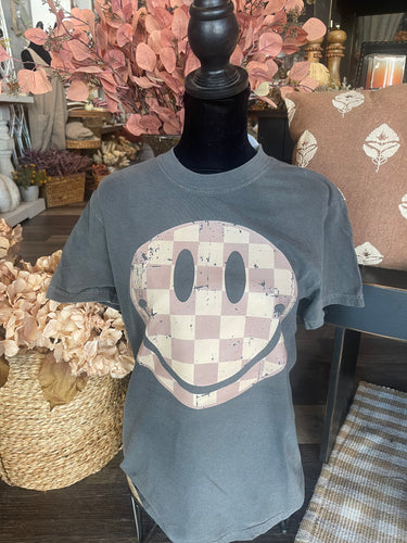Brown Check Smile Graphic Tee