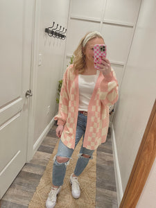 Pink Checkerboard Cardigan