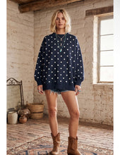 Load image into Gallery viewer, Oversized Navy Polk Dot Mock Neck