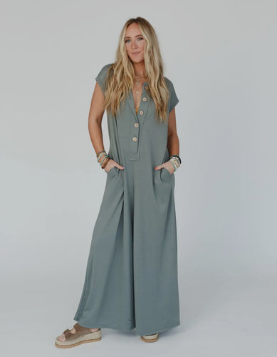 Comfy Days Light Olive Jumpsuit