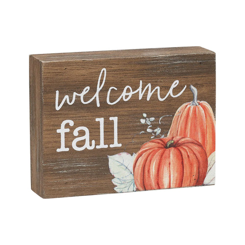 Welcome Fall Pumpkin Block Sign