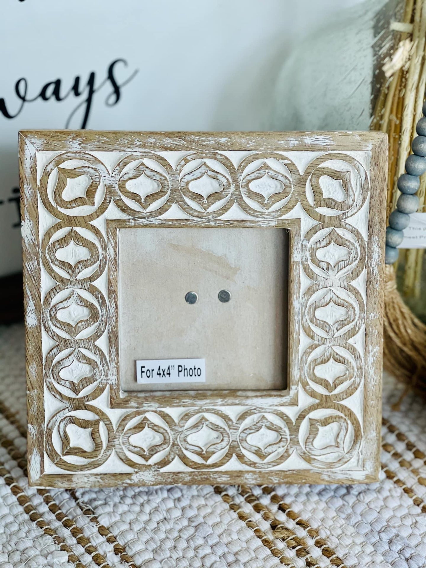 Carved wood boho photo frame